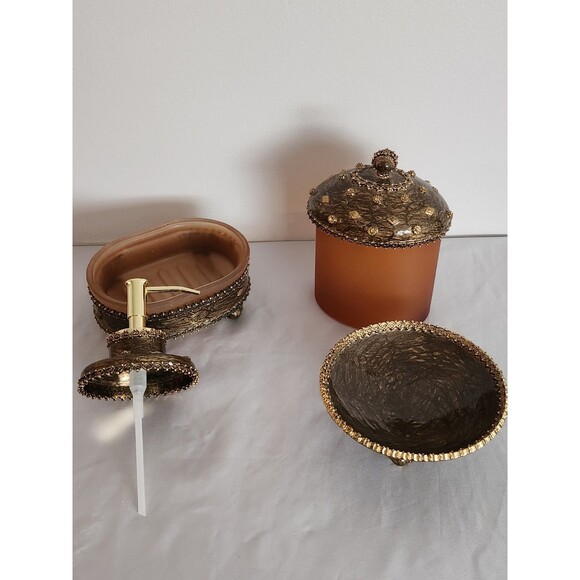 MIKE & ALLY 4-Piece Enamel Luxury Handmade Bathroom Set Bronze/Gold - Picture 1 of 16